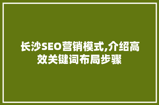 长沙SEO营销模式,介绍高效关键词布局步骤