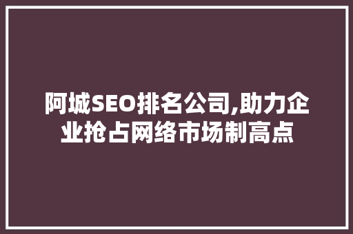阿城SEO排名公司,助力企业抢占网络市场制高点