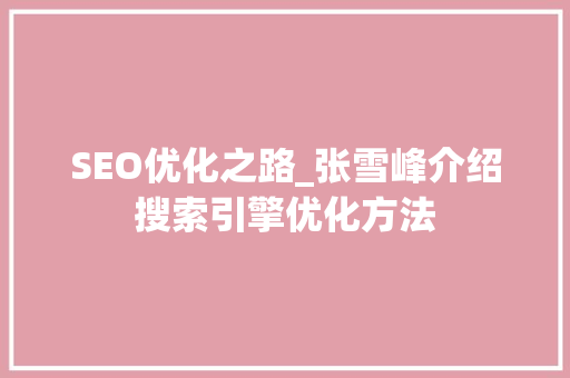 SEO优化之路_张雪峰介绍搜索引擎优化方法