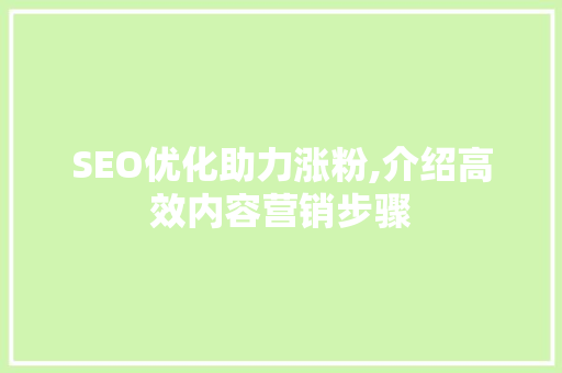 SEO优化助力涨粉,介绍高效内容营销步骤