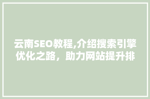 云南SEO教程,介绍搜索引擎优化之路，助力网站提升排名