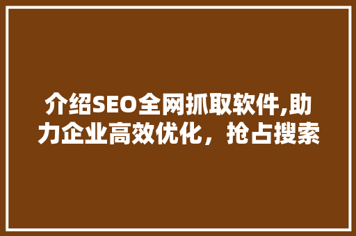 介绍SEO全网抓取软件,助力企业高效优化，抢占搜索引擎排名制高点