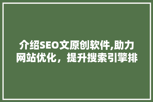介绍SEO文原创软件,助力网站优化，提升搜索引擎排名