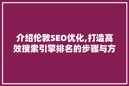 介绍伦敦SEO优化,打造高效搜索引擎排名的步骤与方法