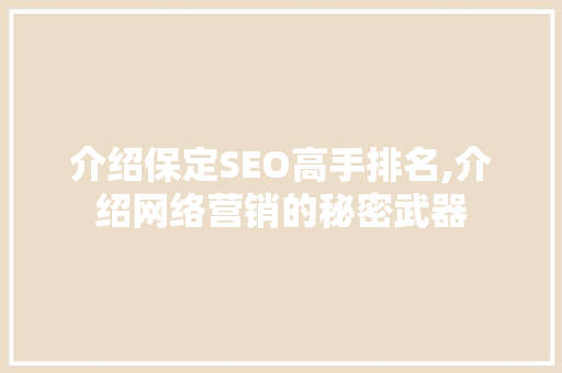 介绍保定SEO高手排名,介绍网络营销的秘密武器