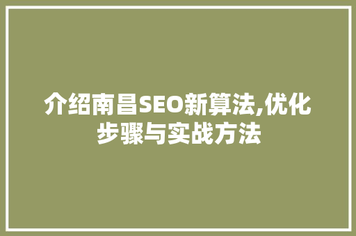 介绍南昌SEO新算法,优化步骤与实战方法