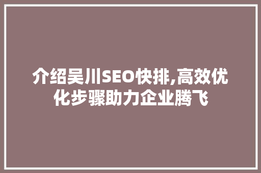 介绍吴川SEO快排,高效优化步骤助力企业腾飞