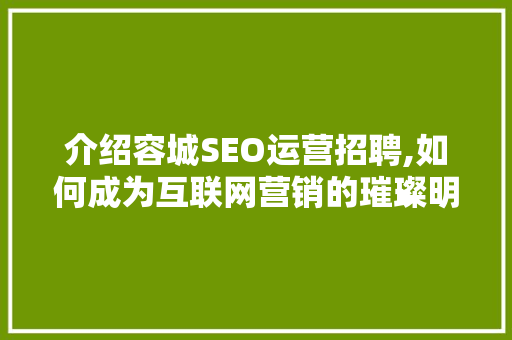 介绍容城SEO运营招聘,如何成为互联网营销的璀璨明星