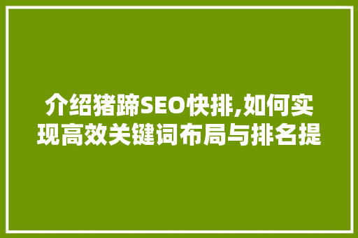 介绍猪蹄SEO快排,如何实现高效关键词布局与排名提升