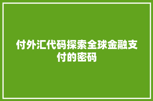 付外汇代码探索全球金融支付的密码