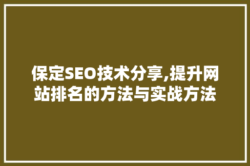 保定SEO技术分享,提升网站排名的方法与实战方法