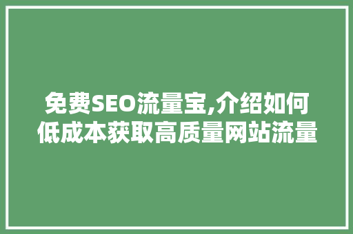 免费SEO流量宝,介绍如何低成本获取高质量网站流量