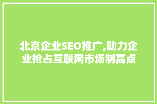 北京企业SEO推广,助力企业抢占互联网市场制高点