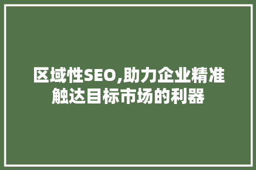 区域性SEO,助力企业精准触达目标市场的利器