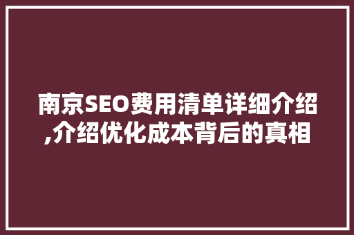 南京SEO费用清单详细介绍,介绍优化成本背后的真相