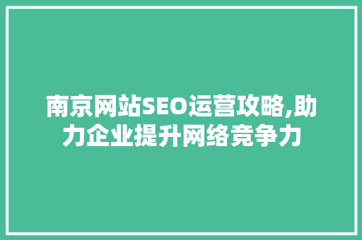 南京网站SEO运营攻略,助力企业提升网络竞争力