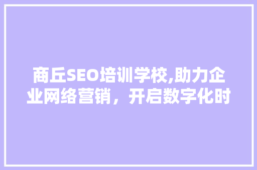 商丘SEO培训学校,助力企业网络营销，开启数字化时代新篇章