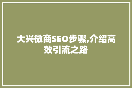 大兴微商SEO步骤,介绍高效引流之路