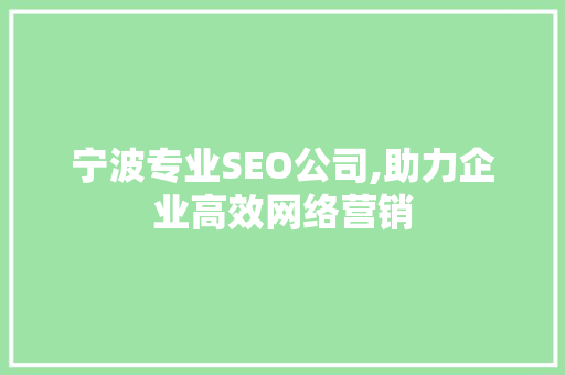 宁波专业SEO公司,助力企业高效网络营销