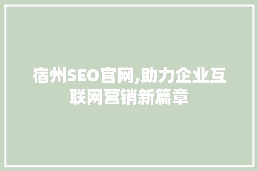 宿州SEO官网,助力企业互联网营销新篇章