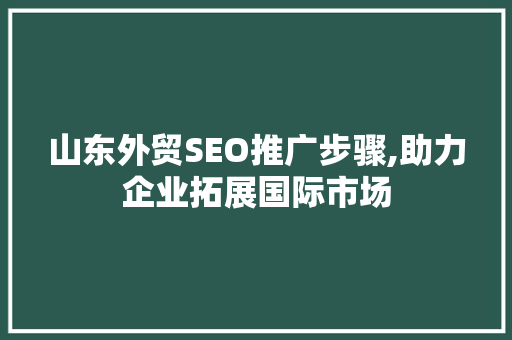 山东外贸SEO推广步骤,助力企业拓展国际市场