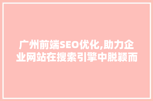 广州前端SEO优化,助力企业网站在搜索引擎中脱颖而出