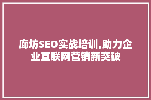 廊坊SEO实战培训,助力企业互联网营销新突破