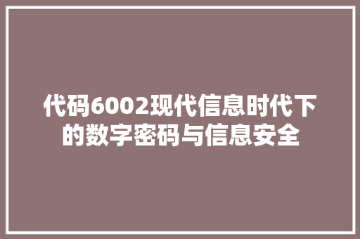 代码6002现代信息时代下的数字密码与信息安全