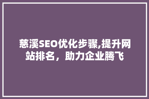 慈溪SEO优化步骤,提升网站排名，助力企业腾飞