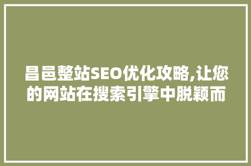 昌邑整站SEO优化攻略,让您的网站在搜索引擎中脱颖而出