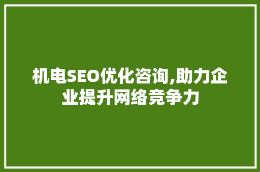机电SEO优化咨询,助力企业提升网络竞争力