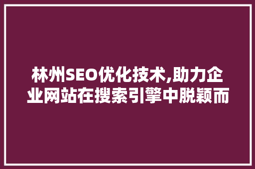 林州SEO优化技术,助力企业网站在搜索引擎中脱颖而出
