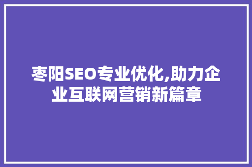 枣阳SEO专业优化,助力企业互联网营销新篇章