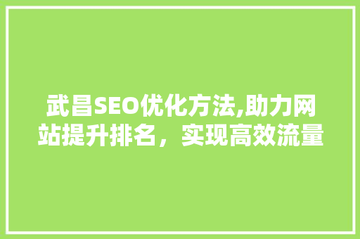 武昌SEO优化方法,助力网站提升排名，实现高效流量转化
