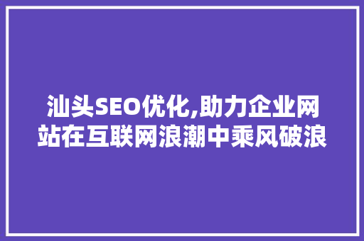 汕头SEO优化,助力企业网站在互联网浪潮中乘风破浪