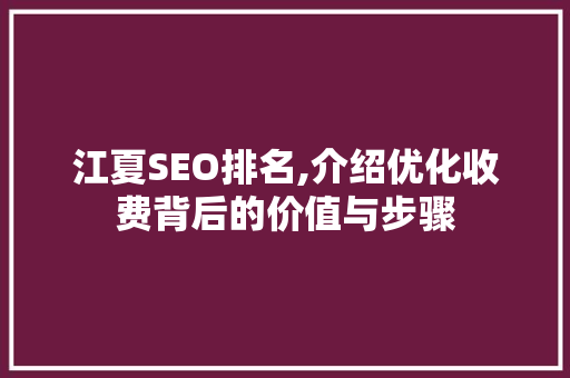江夏SEO排名,介绍优化收费背后的价值与步骤