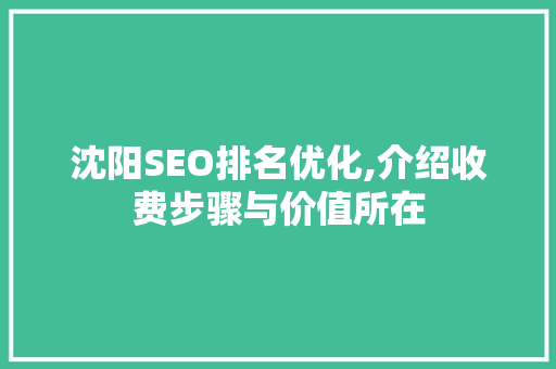 沈阳SEO排名优化,介绍收费步骤与价值所在