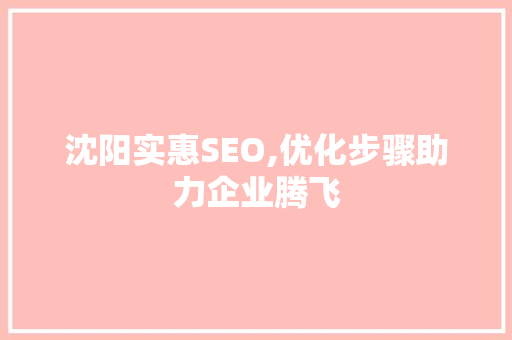 沈阳实惠SEO,优化步骤助力企业腾飞
