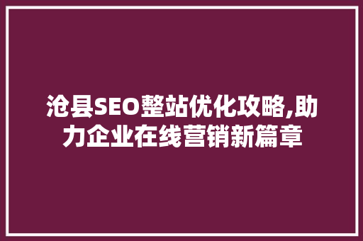 沧县SEO整站优化攻略,助力企业在线营销新篇章