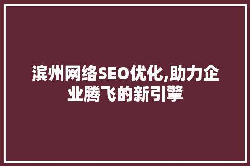 滨州网络SEO优化,助力企业腾飞的新引擎