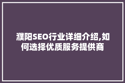 濮阳SEO行业详细介绍,如何选择优质服务提供商