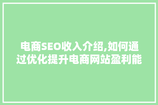 电商SEO收入介绍,如何通过优化提升电商网站盈利能力