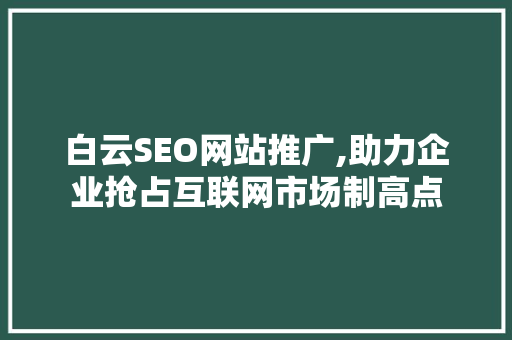 白云SEO网站推广,助力企业抢占互联网市场制高点