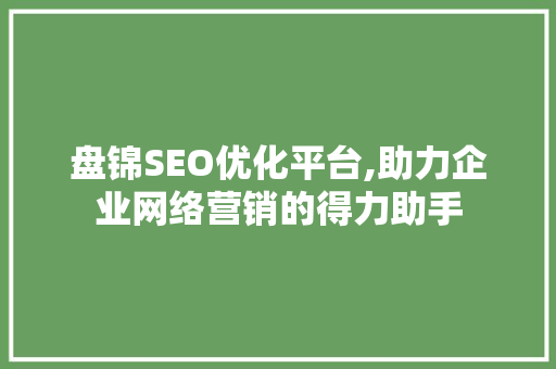 盘锦SEO优化平台,助力企业网络营销的得力助手