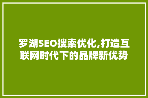 罗湖SEO搜索优化,打造互联网时代下的品牌新优势