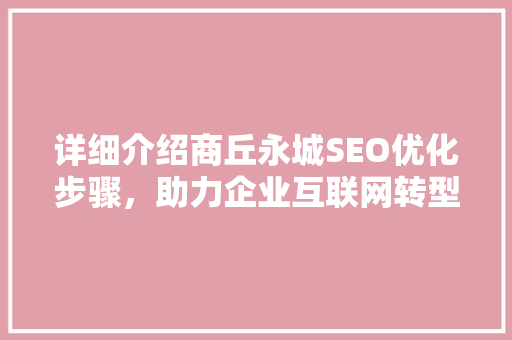 详细介绍商丘永城SEO优化步骤，助力企业互联网转型