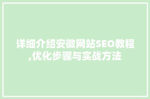 详细介绍安徽网站SEO教程,优化步骤与实战方法