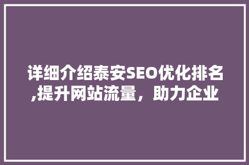 详细介绍泰安SEO优化排名,提升网站流量，助力企业腾飞