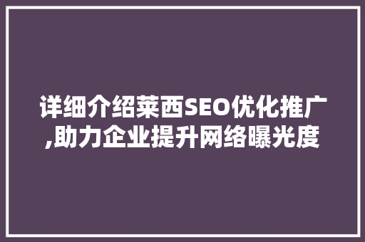 详细介绍莱西SEO优化推广,助力企业提升网络曝光度与品牌影响力