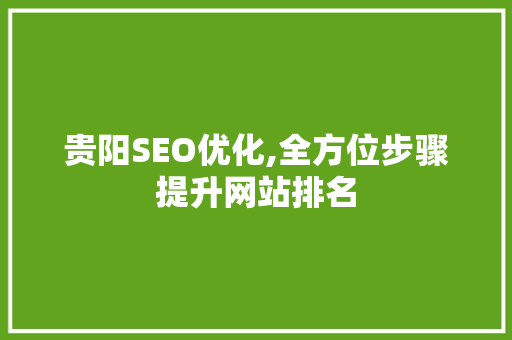 贵阳SEO优化,全方位步骤提升网站排名